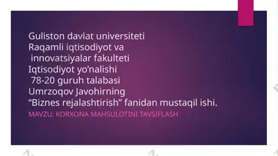 “biznes rejalashtirish” fanidan mustaqil ish — PPTX