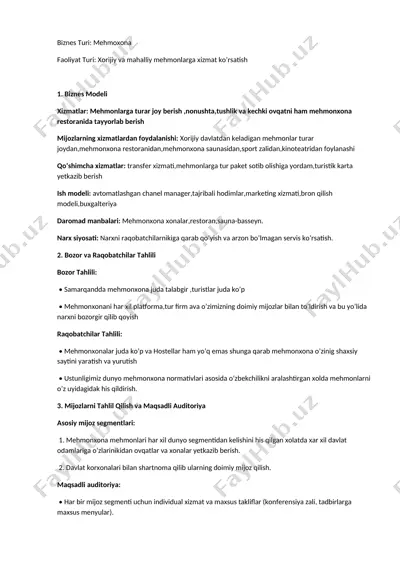 mehmonxona biznes modeli — DOCX