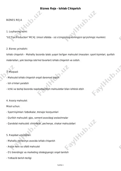 uz tex production: sport kiyimlari, qurilish materiallari va qandolat mahsulotlari ishlab chiqarish — PDF