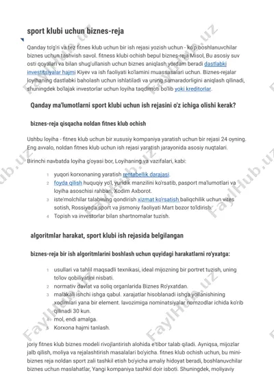 fitness klub ochish bo‘yicha biznes-reja — PDF