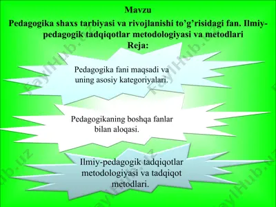 pedagogika shaxs tarbiyasi va rivojlanishi to’g’risidagi fan. ilmiy-pedagogik tadqiqotlar metodologiyasi va metodlari — PPT