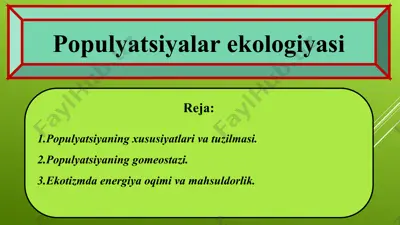 populyatsiyalar ekologiyasi — PPT