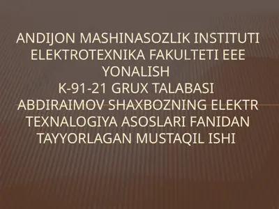 metallarni elektr gidravlik usul bilan qayta ishlashning asoslari — PPTX