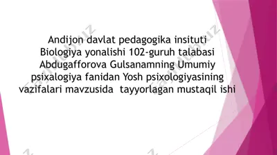 yosh psixologiyasining vazifalari — PPTX