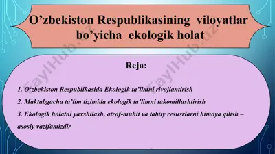 o’zbekiston respublikasining viloyatlar bo’yicha ekologik holat — PPT