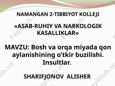 bosh va orqa miyada qon aylanishining o’tkir buzilishi. insultlar. — PPTX