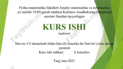 c# dasturlash tilida ona tili fonetika bo‘limi bo‘yicha dastur yaratish — PPTX