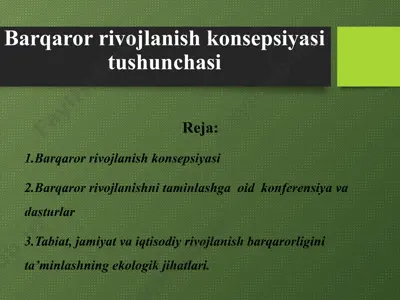 barqaror rivojlanish konsepsiyasi tushunchasi — PPT