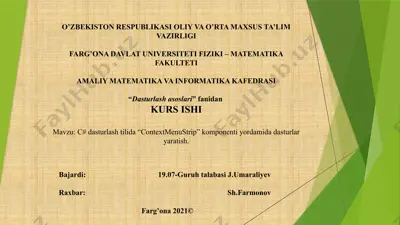 c# dasturlash tilida “contextmenustrip” komponenti yordamida dasturlar yaratish — PPTX