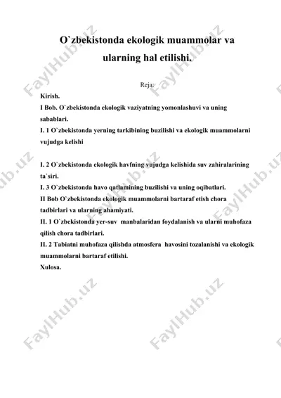o`zbekistonda ekologik muammolar va ularning hal etilishi. — DOC
