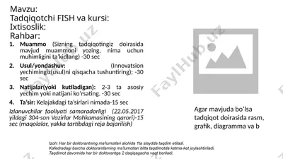 doktorantlar uchun tadqiqot taqdimot shabloni — PPTX