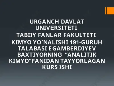 oksidlanish – qaytarilish metodida qo‘llaniladigan indikatorlar va indikator xatoliklarini hisoblash — PPTX