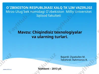 chiqindisiz texnologiyalar va ularning turlari — PPTX