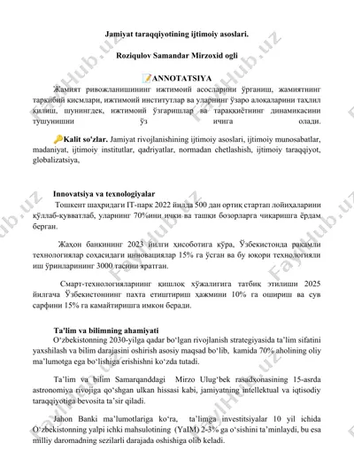 jamiyat taraqqiyotining ijtimoiy asoslari — DOCX