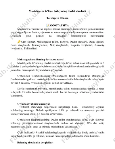 maktabgacha ta'lim - tarbiyaning davlat standarti — DOCX