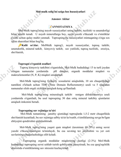 mol-mulk tuprog‘ining noyob xususiyatlari — DOCX