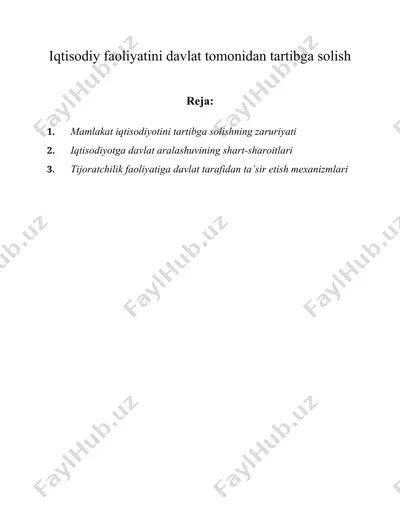 iqtisodiy faoliyatini davlat tomonidan tartibga solish — DOC