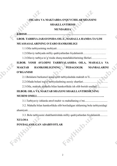oila va maktabda o'quvchilar shaxsini shakllantirish — DOCX