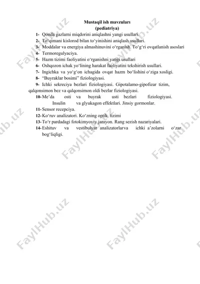 mustaqil ish mavzuları (pediatriya) — DOCX