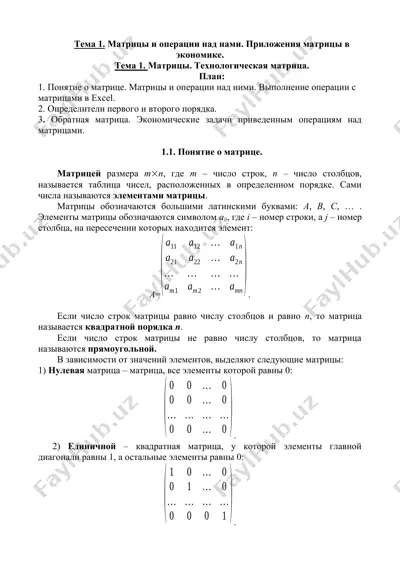 матрицы и операции над ними. приложения матрицы в экономике — DOCX