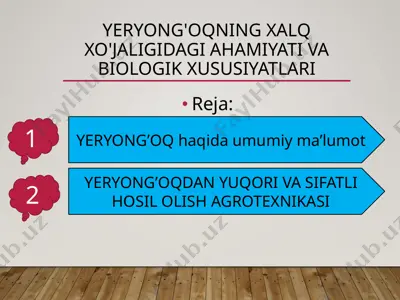 yeryongʻoqning xalq xo'jaligidagi ahamiyati va biologik xususiyatlari — PPTX