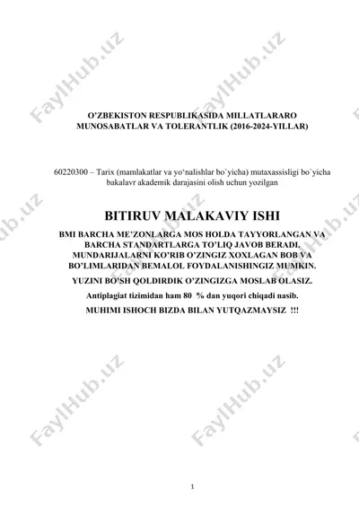 o’zbekiston respublikasida millatlararo munosabatlar va tolerantlik (2016-2024-yillar) — DOCX