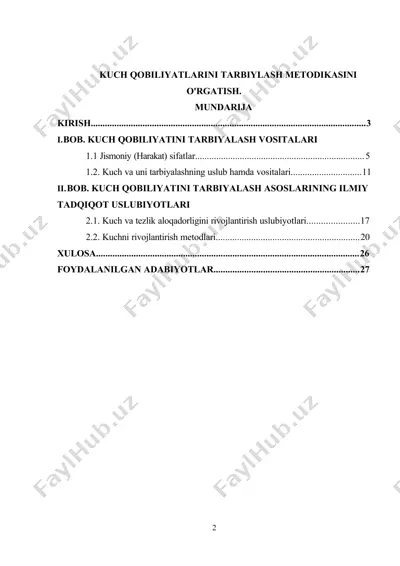 kuch qobiliyatlarini tarbiylash metodikasini o'rgatish — DOCX