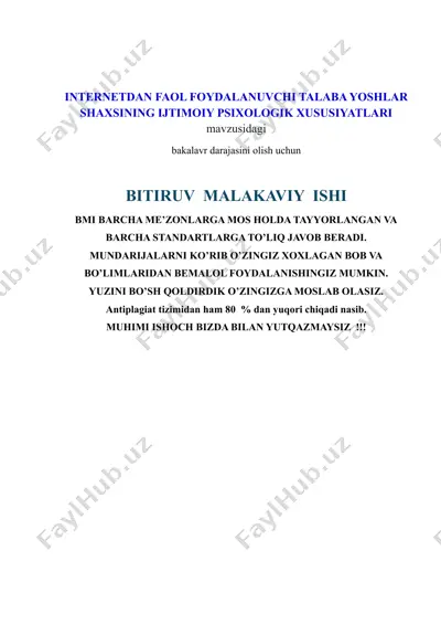 internetdan faol foydalanuvchi talaba yoshlar shaxsining ijtimoiy psixologik xususiyatlari — DOCX