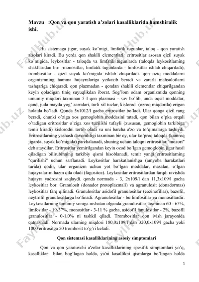 qon va qon yaratish a’zolari kasalliklarida — DOCX