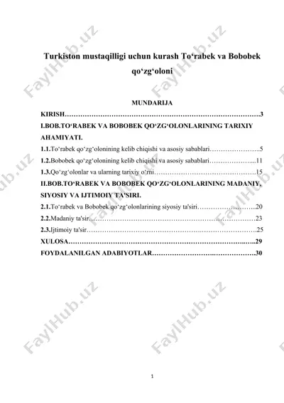 to‘rabek va bobobek qo‘zg‘olonlari — DOCX