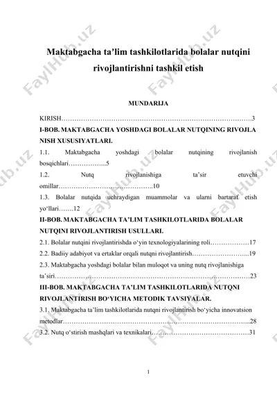 maktabgacha taʼlim tashkilotlarida bolalar nutqini rivojlantirishni tashkil etish — DOCX