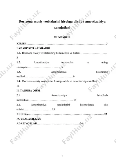 dorixona asosiy vositalarini hisobga olishda amortizatsiya xarajatlari — DOCX