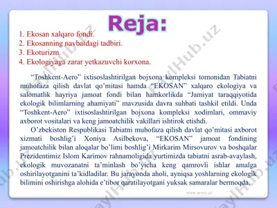 ekosan tashkiloti faoliyati — PPTX