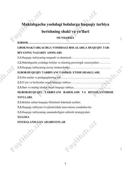 maktabgacha yoshdagi bolalarga huquqiy tarbiya berishning shakl va yo'llari — DOCX