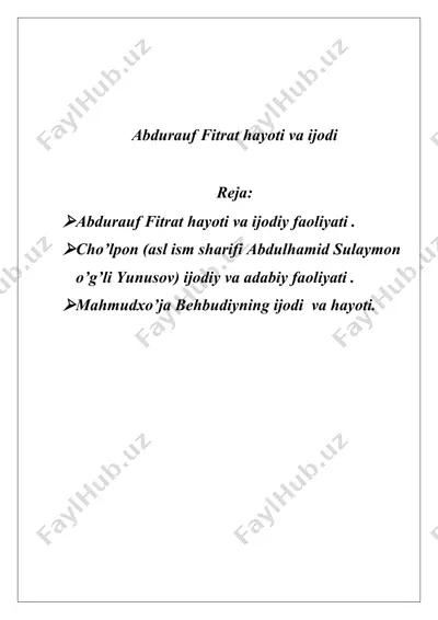 abdurauf fitrat hayoti va ijodi — DOCX