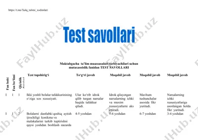 maktabgacha ta'lim savollari — DOCX