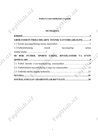 futbol o‘yini taktikasini o‘rgatish — DOCX