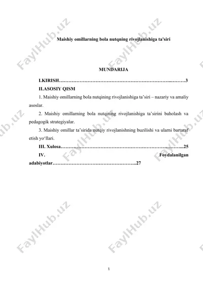 maishiy omillarning bola nutqining rivojlanishiga ta'siri — DOCX
