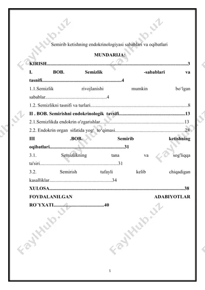 semirib ketishning endokrinologiyasi sabablari va oqibatlari — DOCX