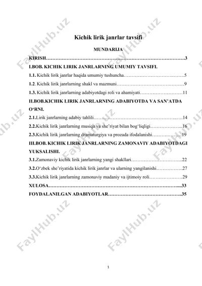 kichik lirik janrlar tavsifi — DOCX