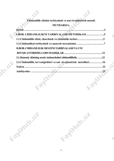 chidamlilik sifatini tarbiyalash va uni rivojlantirish metodi — DOCX
