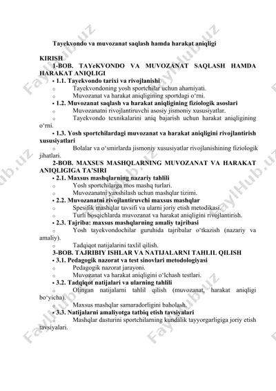 tayekvondo va muvozanat saqlash hamda harakat aniqligi — DOCX