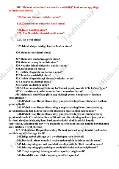 mehnat muhofazasi va texnika xavfsizligi — DOCX