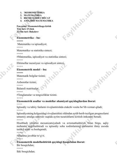 ekonometrikaga kirish — DOCX