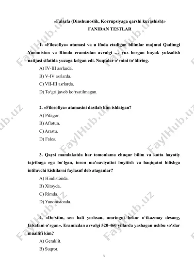 falsafa (dinshunoslik, korrupsiyaga qarshi kurashish) — DOCX