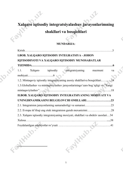 xalqaro iqtisodiy integratsiyalashuv jarayonlarimning shakllari va bosqichlari — DOCX