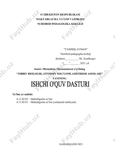 "tibbiy biologik, ijtimoiy sog’lomlashtirish asoslari" fanining — DOCX
