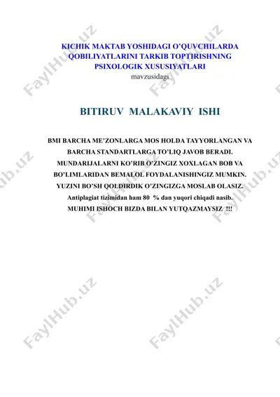 kichik maktab yoshidagi o’quvchilarda qobiliyatlarini tarkib toptirishning psixologik xususiyatlari — DOCX