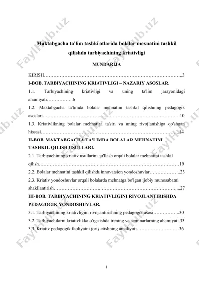 maktabgacha ta'lim tashkilotlarida bolalar mehnatini tashkil qilishda tarbiyachining kriativligi — DOCX