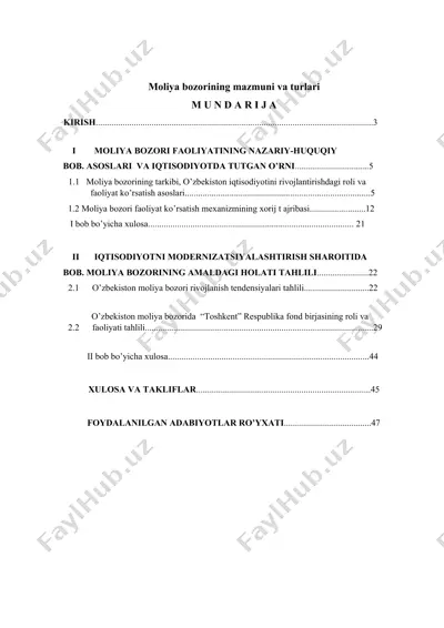 moliya bozorining mazmuni va turlari — DOCX
